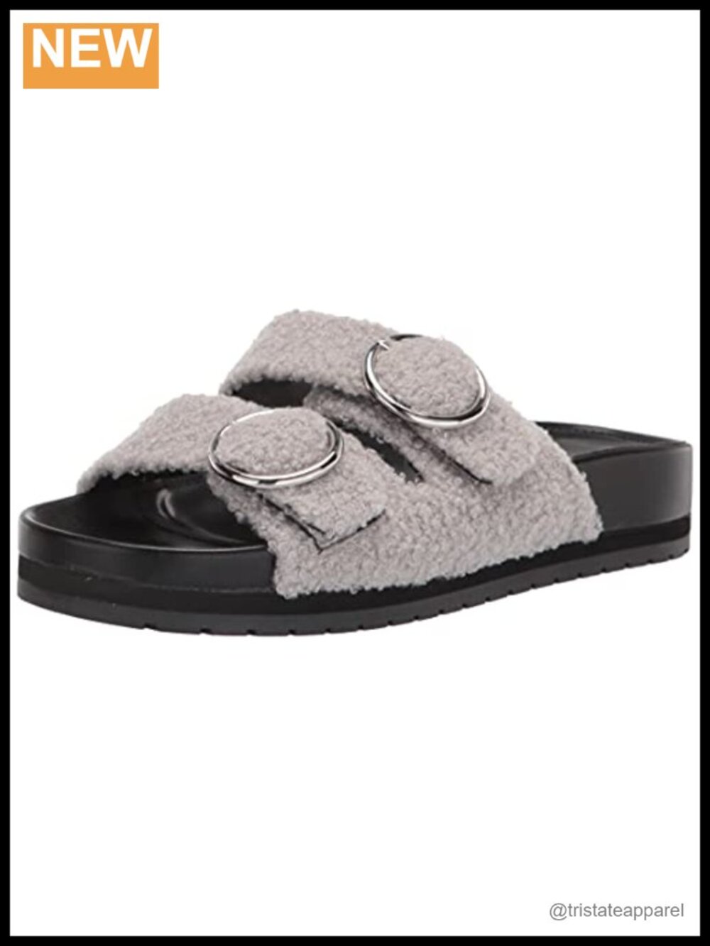 Faux Fur Slide Sandals Open Toe Ankle Strap Buckle Casual